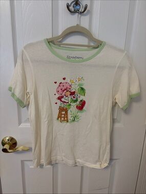Strawberry Shortcake Cream Tee with Green Trim